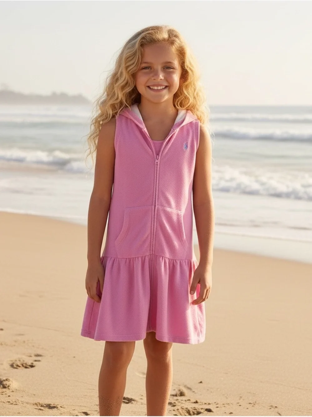 NWT Polo Ralph Lauren Girls Pink‎ Hooded Terry Cover-Up Dress Beach Vacation